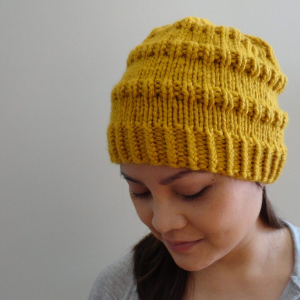 Knitted Ribbed Beanie for Charity Side View