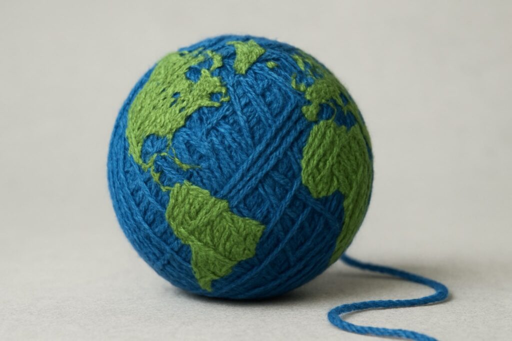 Ball of yarn resembling planet earth