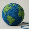 Ball of yarn resembling planet earth