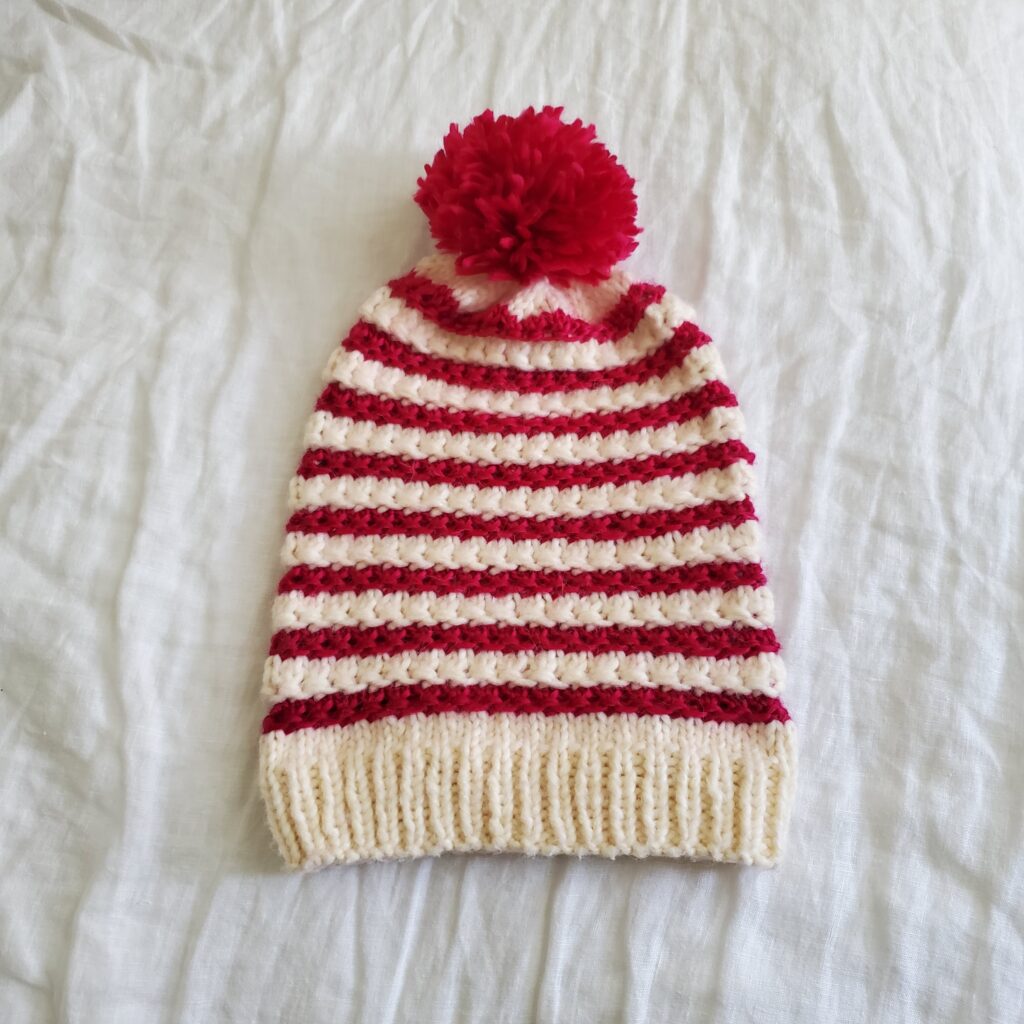Candy Cane Beanie with Pom Pom