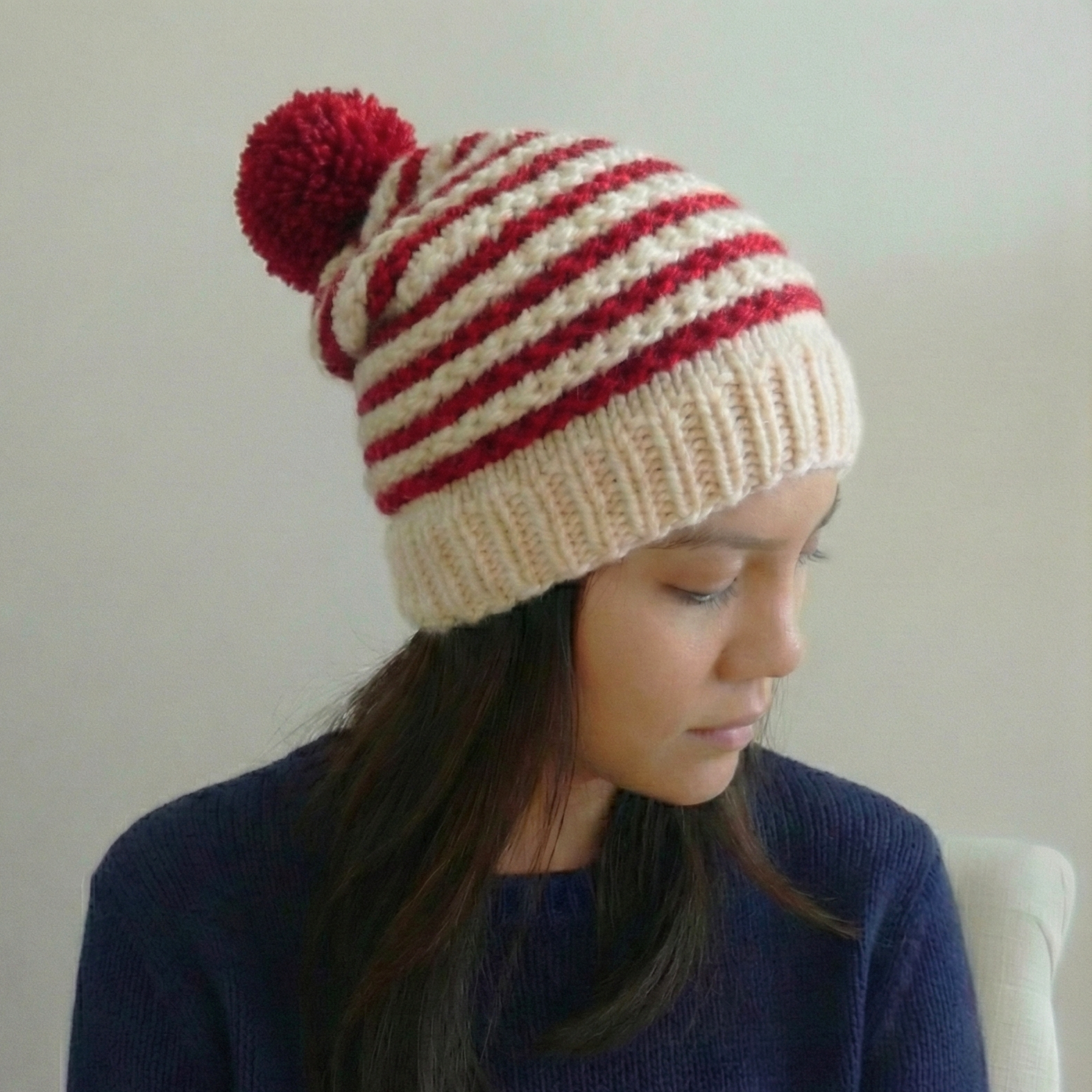 Candy Cane Beanie with Pom PomPom Pom 3