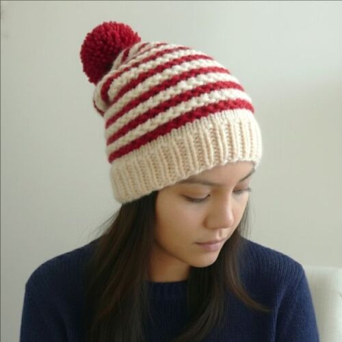 NEW Pattern: Candy Cane Beanie with Pom Pom