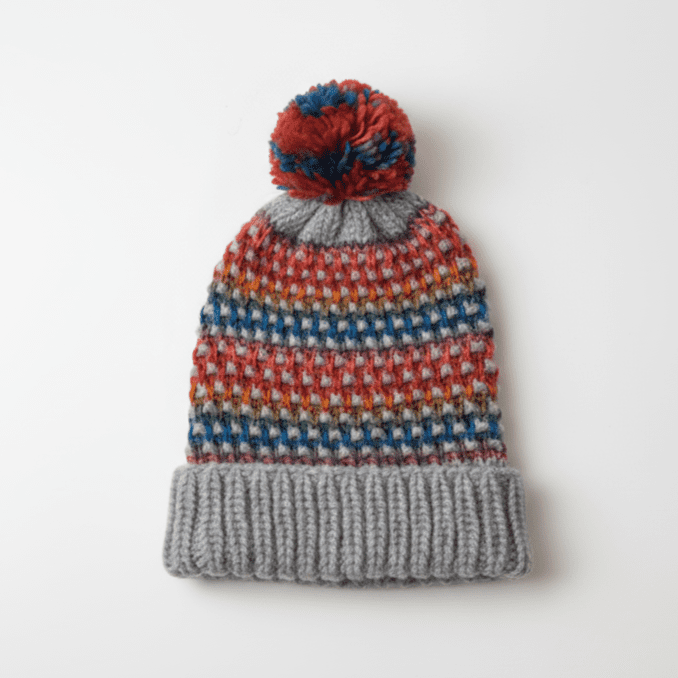 Self Striping Spectrum Beanie with Pom Pom cropped